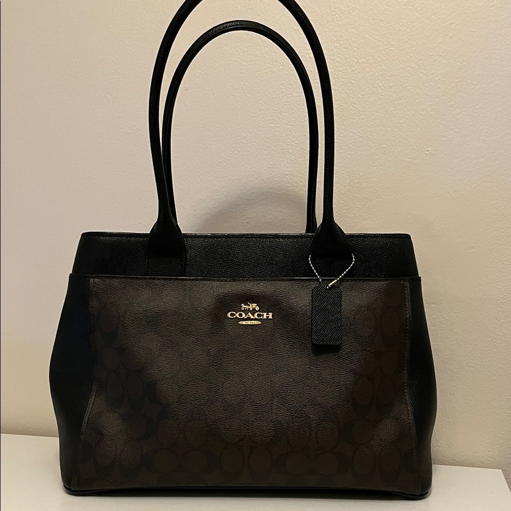Coach Black and Brown Tote with Signature Pattern